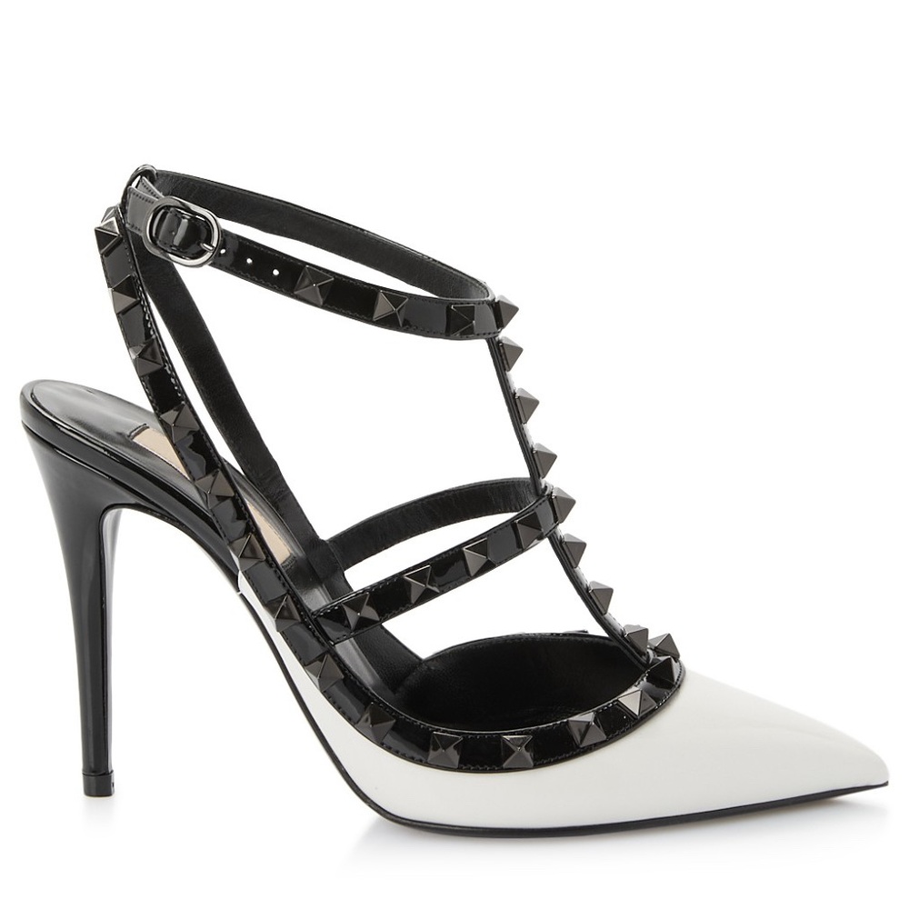 ♥️SOLD♥️NEW Valentino Garavani Rockstud Caged Pumps Heels Shoes Ivory/Black 38 8